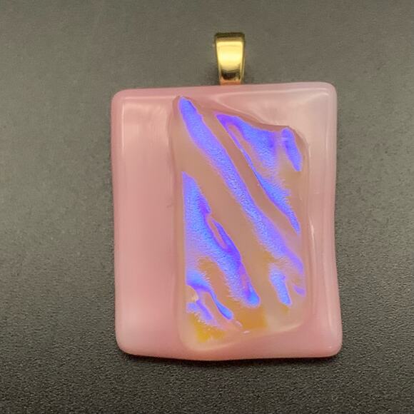 Fused Dichroic Pink Glass Iridescent Pendant - Picture 3 of 11